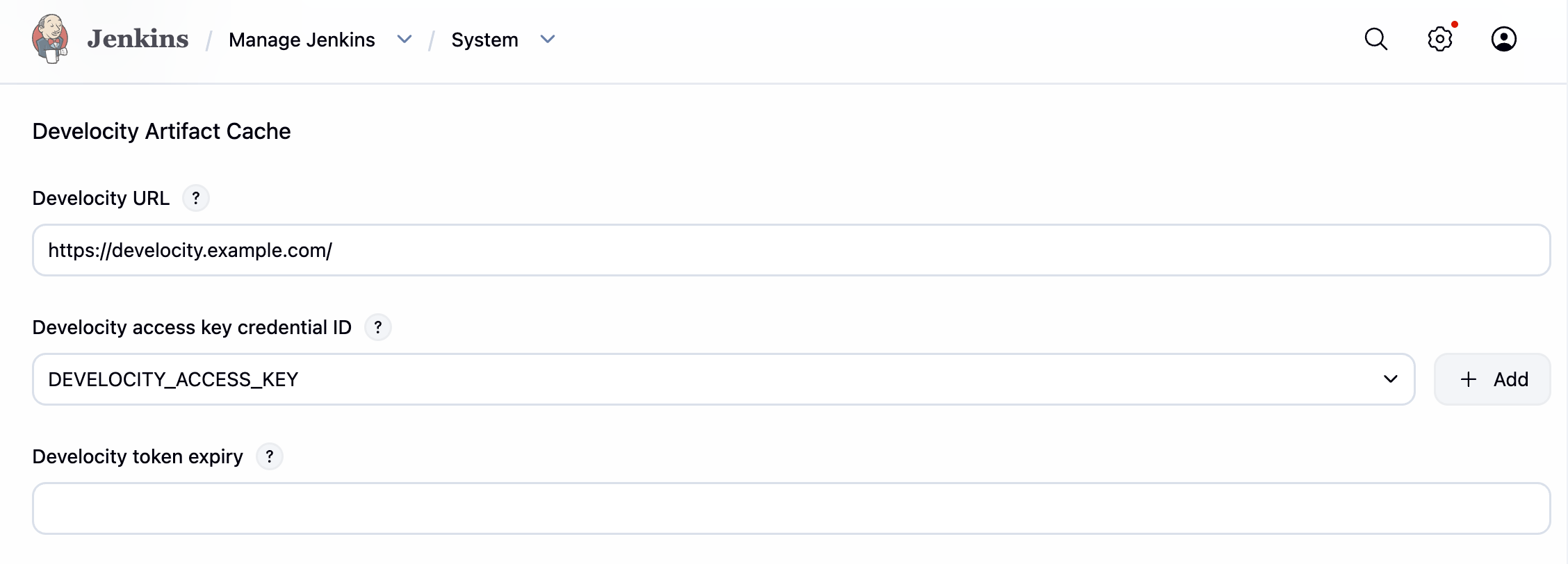 Develocity Artifact Cache instance-wide defaults under Manage Jenkins > System