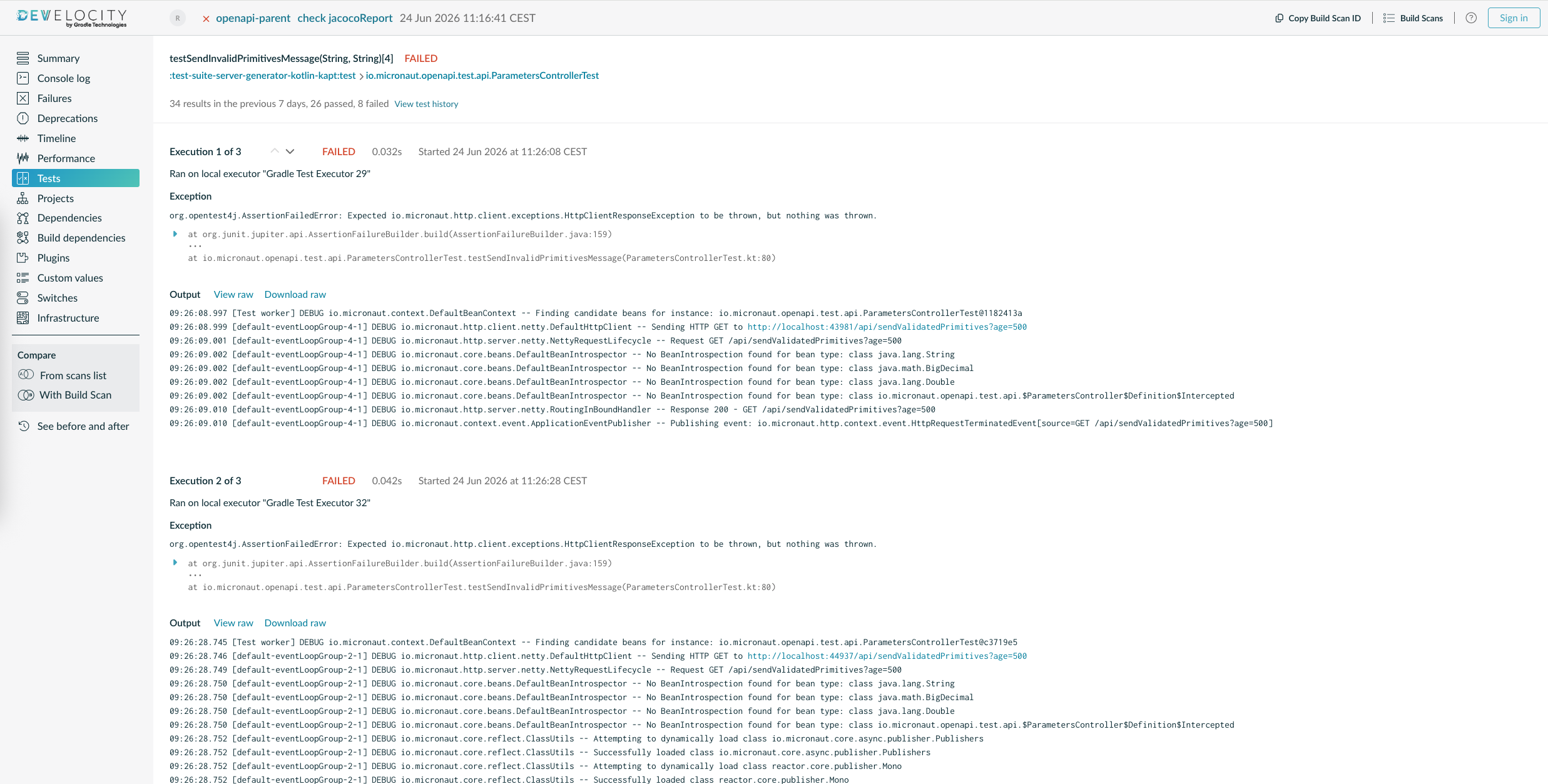 Example of the Tests Details Page