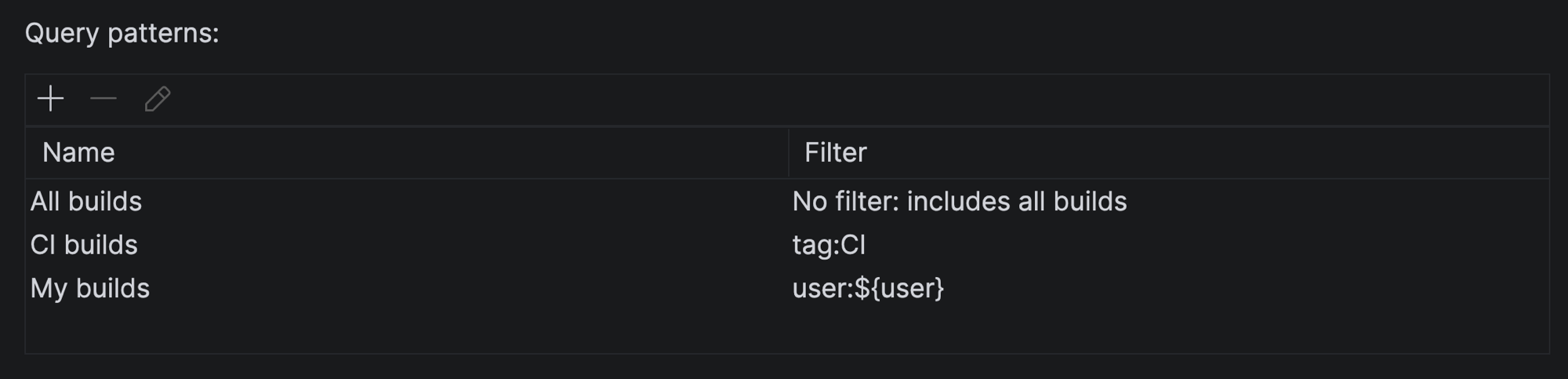 Query patterns in the plugin settings