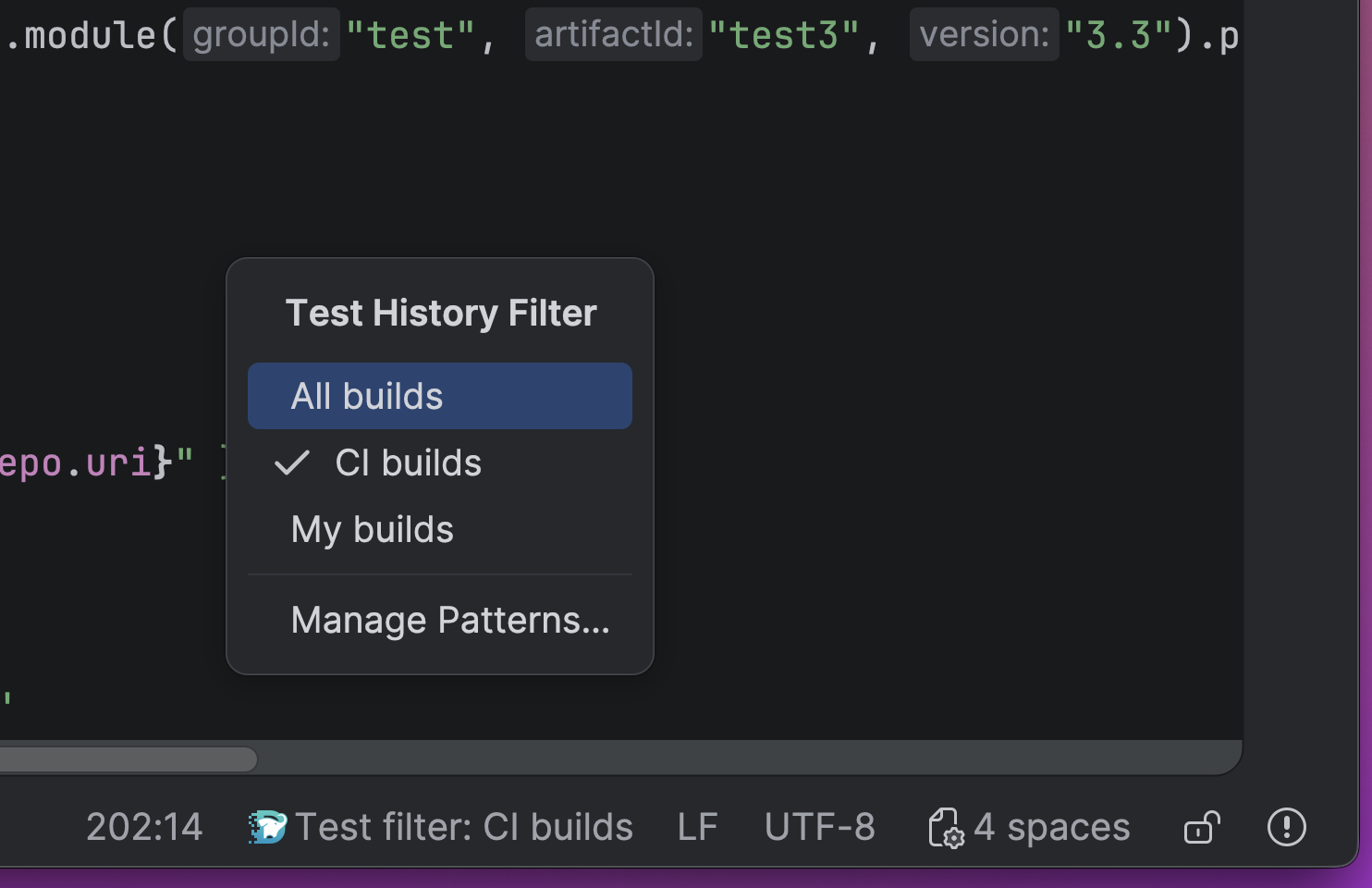 Status bar widget for switching query patterns