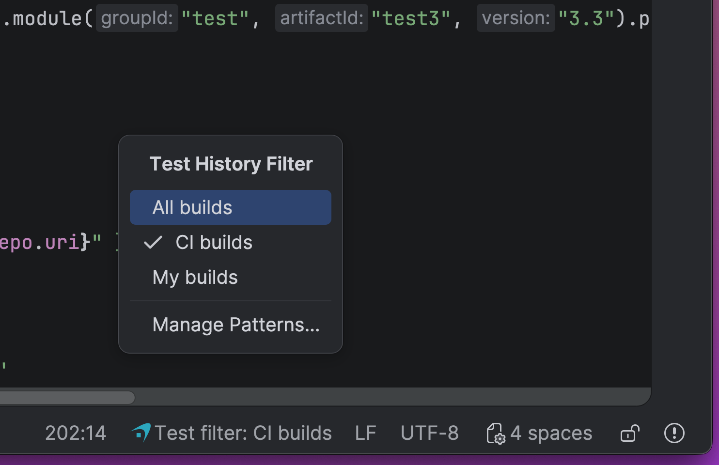 Status bar widget for switching query patterns