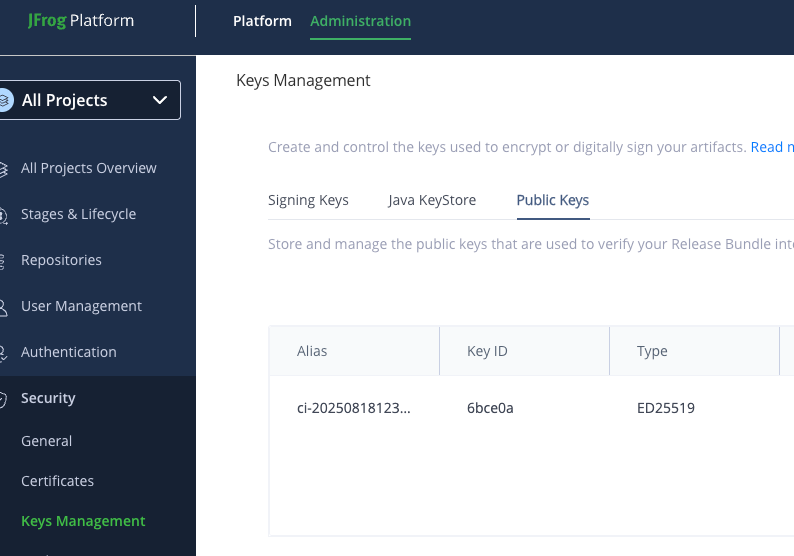 Artifactory Key ID Example