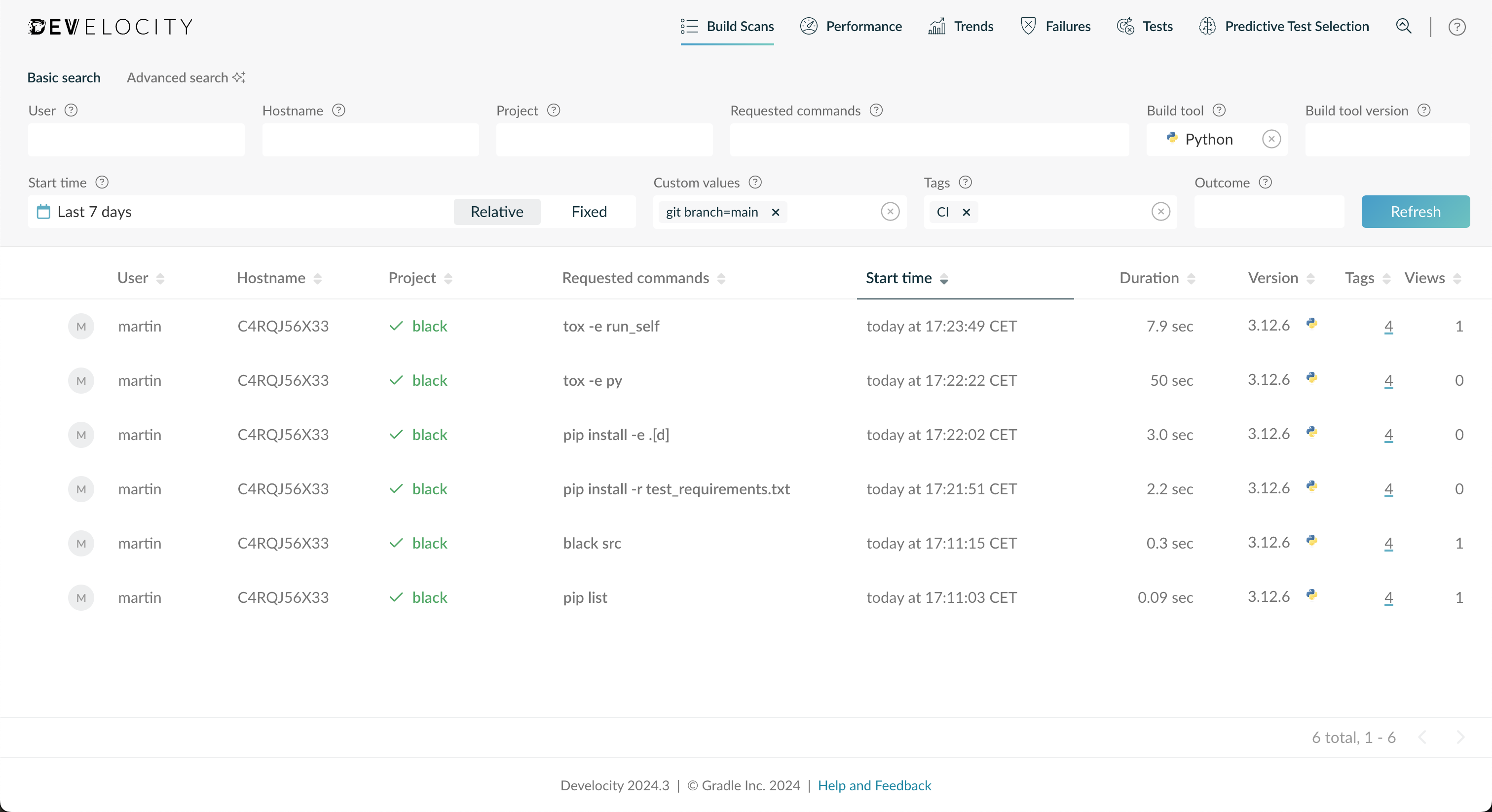 A Filtered List of Build Scan Records in Develocity